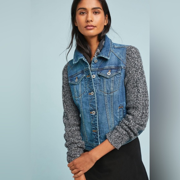 ANTHROPOLOGIE Pilcro and the Letterpress Sweater~Sleeved Denim Jacket Size Small - Picture 2 of 12